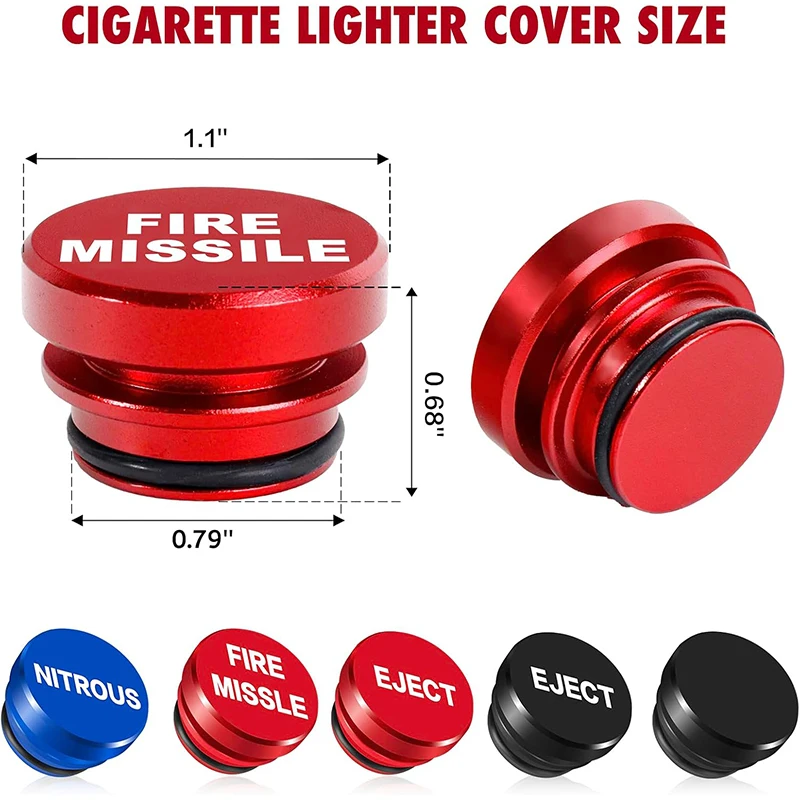 3 Pcs Car Cigarette Lighter Cover Waterproof FIRE MISSILE EJECT NITROUS Button Aluminum with Standard 12 Volt Power Source