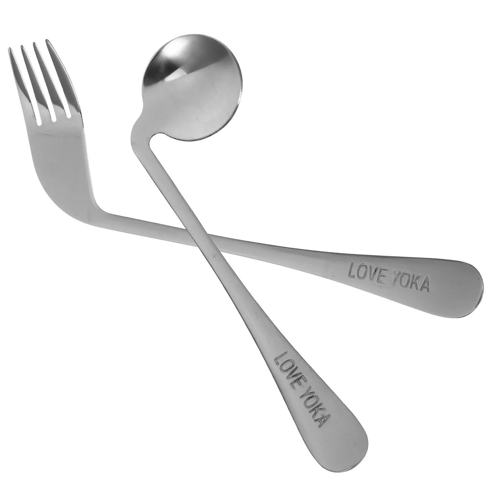 

Feeding Aid Tableware Stainless Steel Angled Spoon Fork Lightweight Ergonomic Leak Proof For Elderly Patients Small