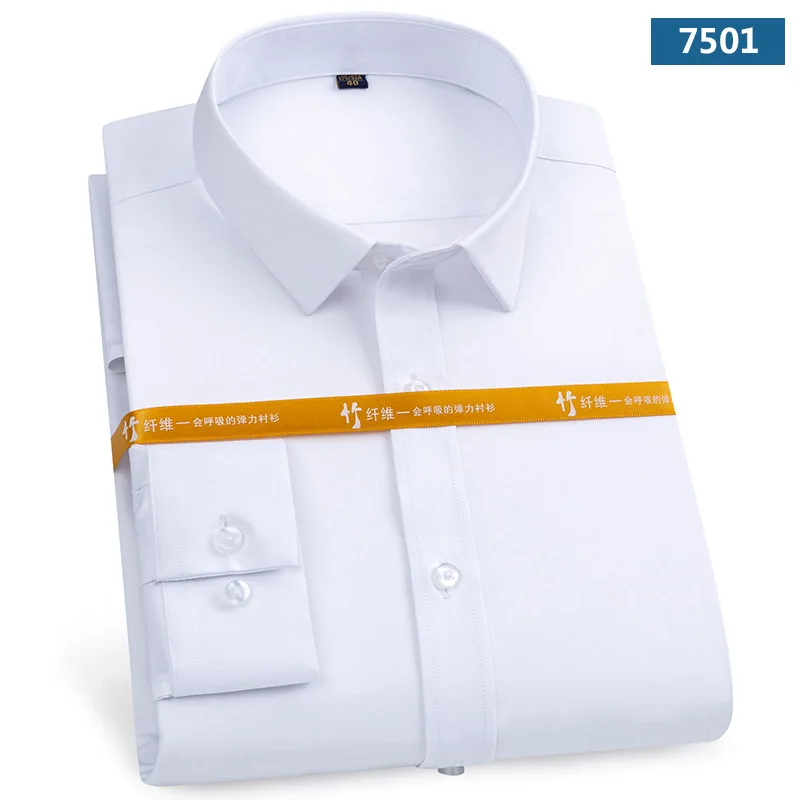 Quality Stretch Anti-Wrinkle Men Shirts Long Sleeve Dress Shirts For Male Slim Social Business Blouse White Office Shirt S-8XL