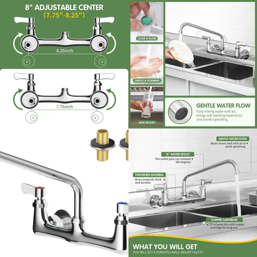 

12 Swivel Spout Dual Handle Brass Kitchen Faucet, Chrome Finish, for Commercial and Laundry Sinks