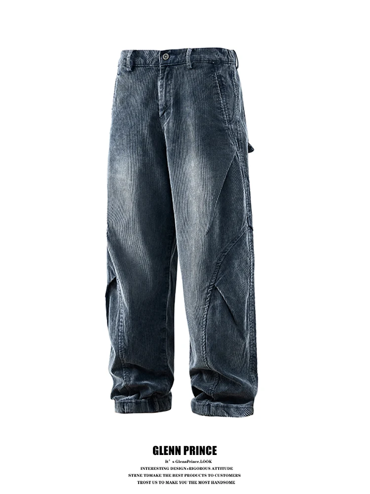 

Мужские свободные брюки с широкими штанинами, повседневные, из вельвета, плиссированные, с застежкой-молнией, прямого кроя, средней посадки, для весны и лета