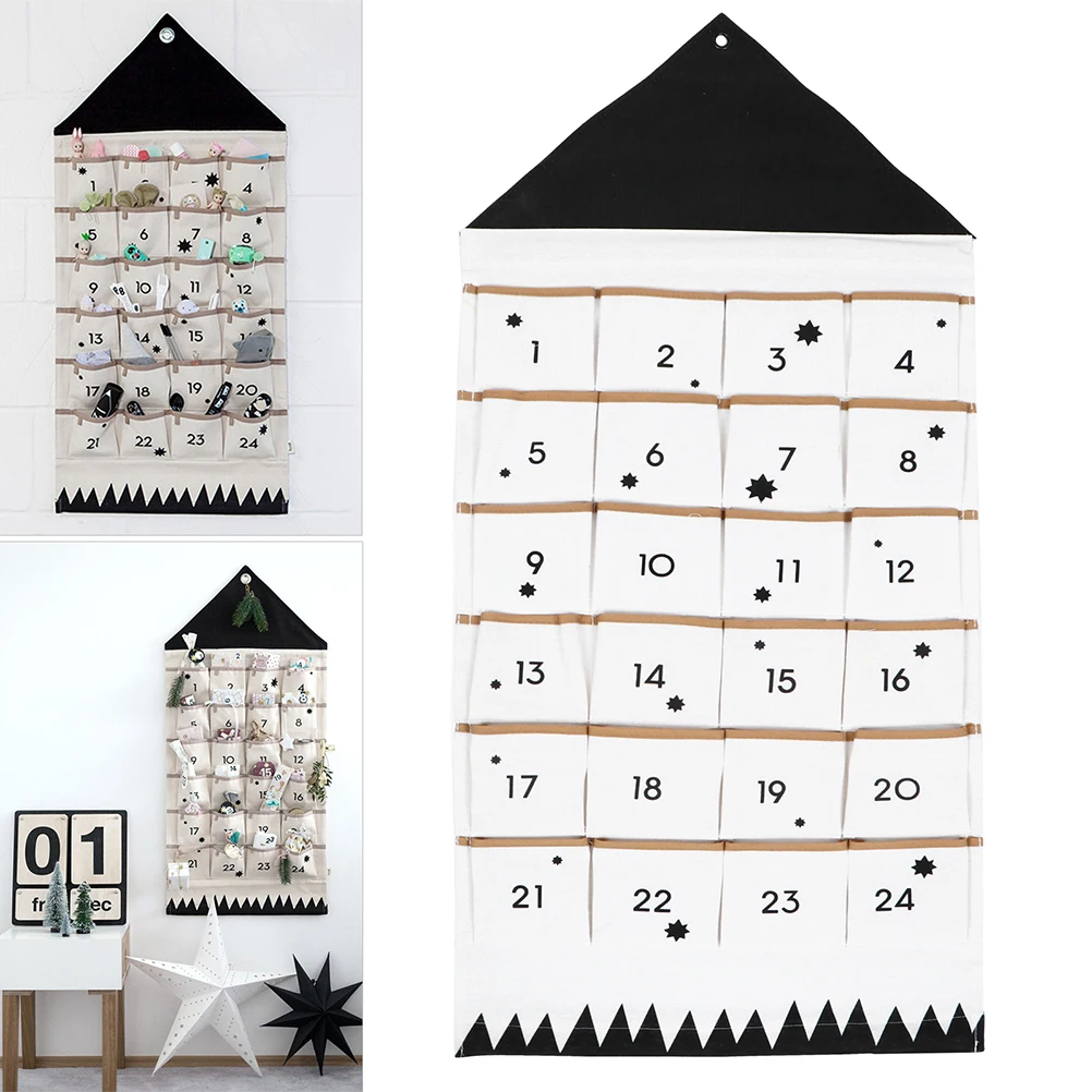 

2 Pcs Hanging Wall-mounted Storage Bag Christmas Advent Calendar Pouch Shopping Organizer
