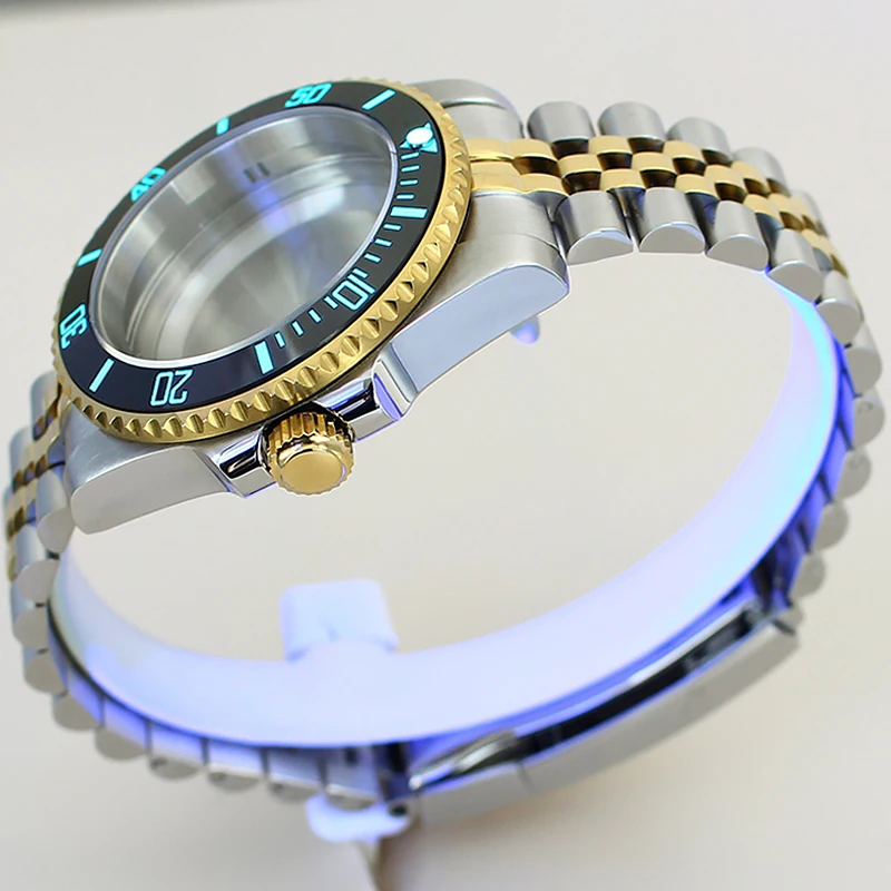 40mm Two Tone Watch Case C3 Luminous Bezel Sapphire Glass For SUB NH35 NH36 NH34 NH38 Miyota 8205 Eta 2824 Movt Jubilee Bracelet