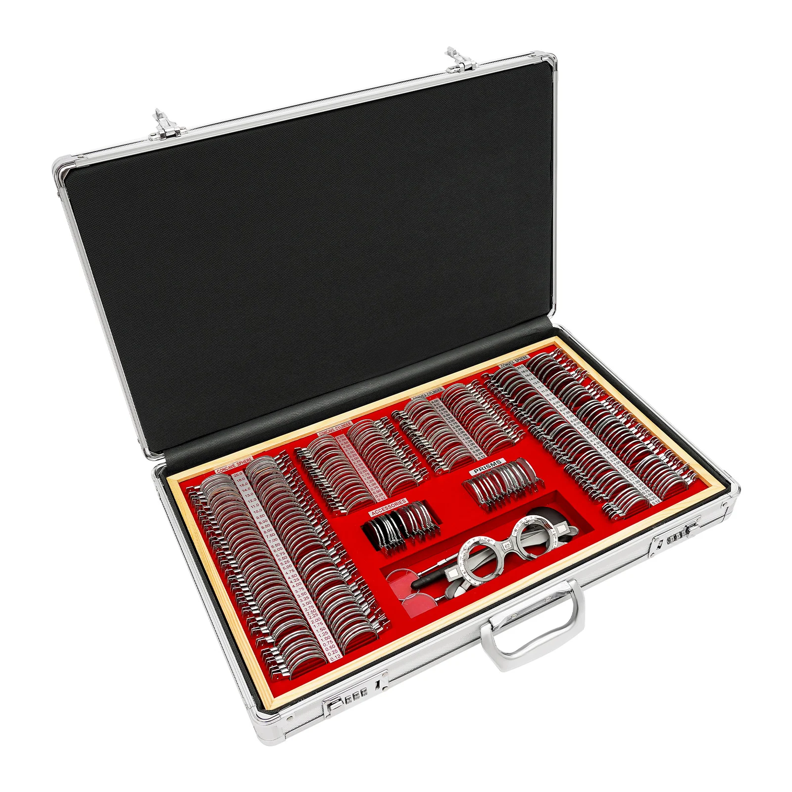 266Pcs Optical Trial Lens Set Optometry Kit Metal Rim Ophthalmic Lenses+Aluminum Case+Trial Frame+Cross Cylinders