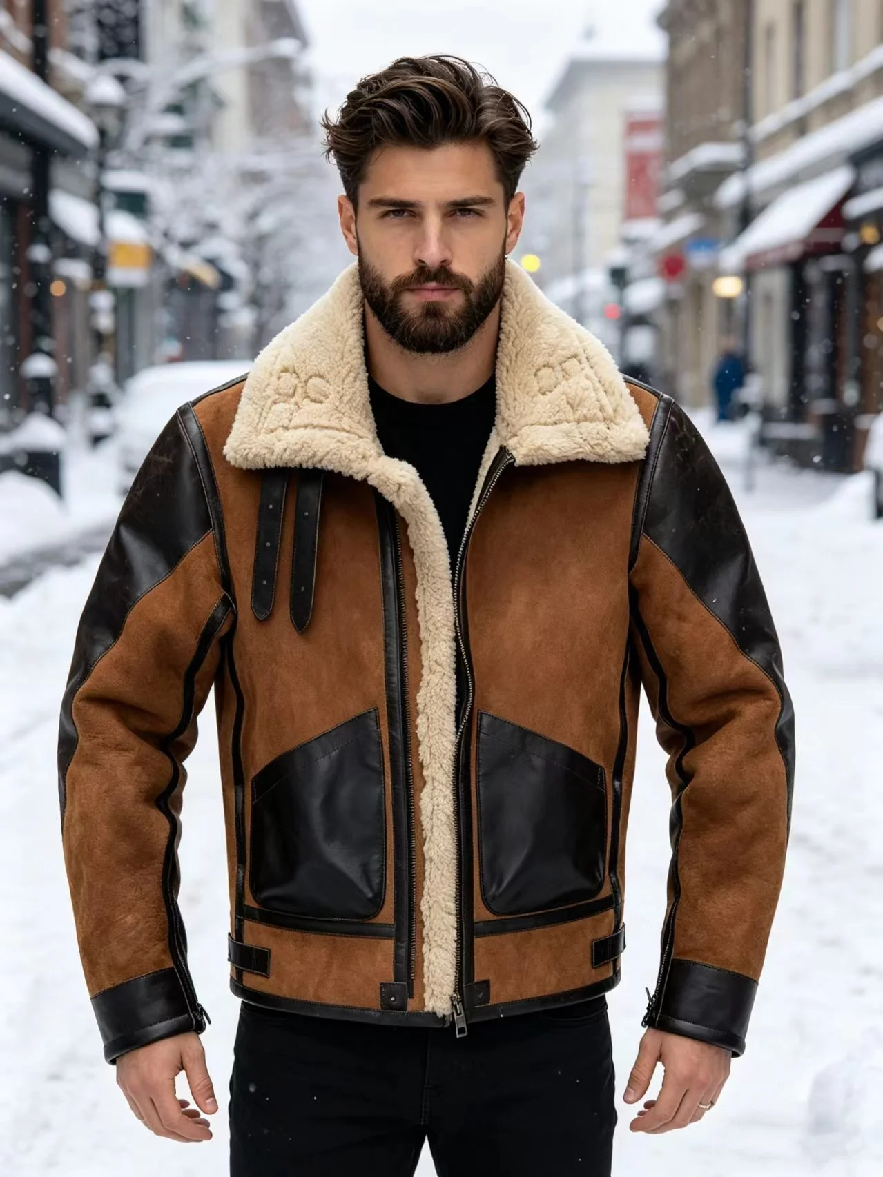 Brown Winter Shearling Jacket Men Retro Vintage Style Plus Size 5XL Genuine Natural Thick Sheepskin Turn-Down Collar Warm Coat