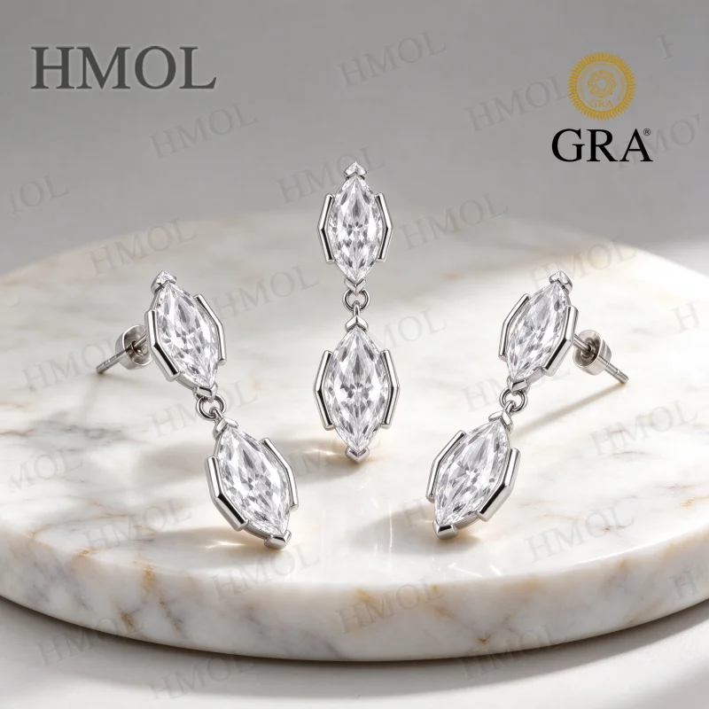 6ct Moissanite Earring GRA Certificate Marquise Cut D 925 Silver Imitation Diamond Ear Jewelry Factory Direct Hypoallergenic