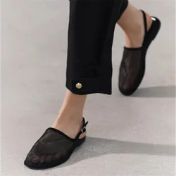 Transparent Mesh Sandals Women Leisure Flats Comfortable Walking Shoes Ladies Summer Closed Toe Slingback Sandalias Mujer White