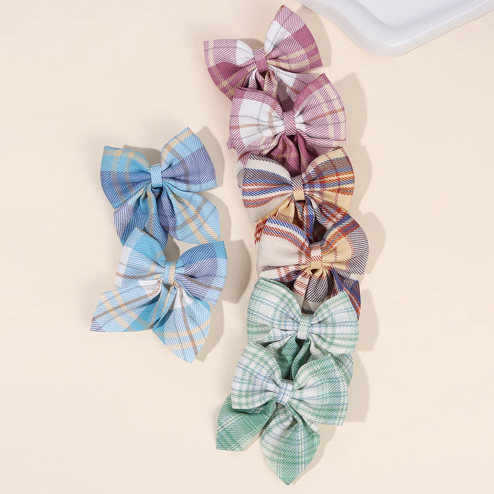 8Pcs Korean Plaid Bow Hair Clips For Baby Girls Sweet Retro Small Bownot Hairpins Kids Daily Trendy Headdress Hair Accessories