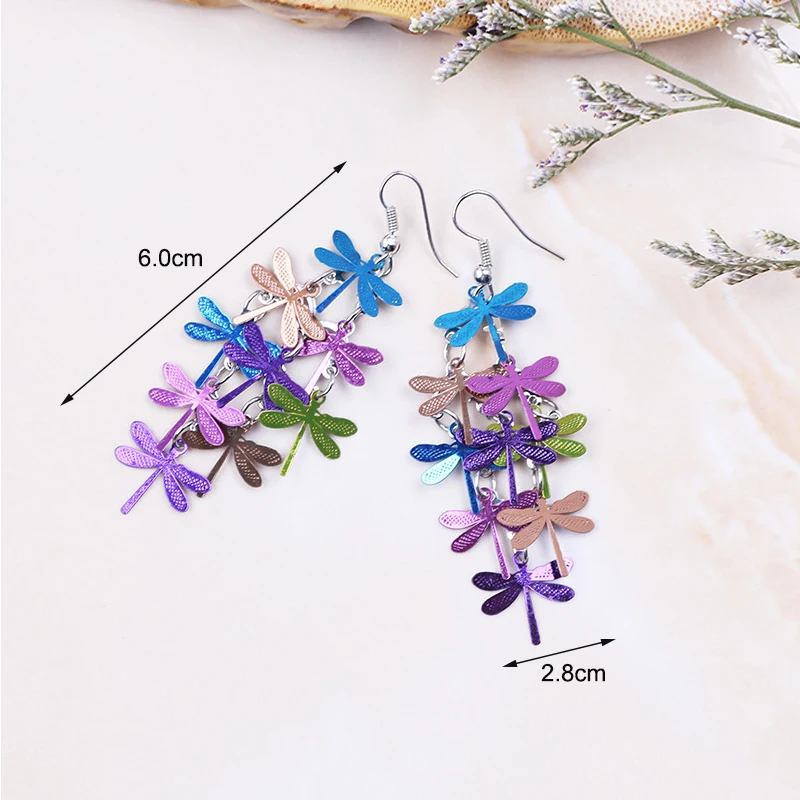 Multilayer Cute Colorful Dragonfly Bohemian Drop Dangle Earrings For Women Vintage Long Boho Fashion Jewelry Female Girl Gift