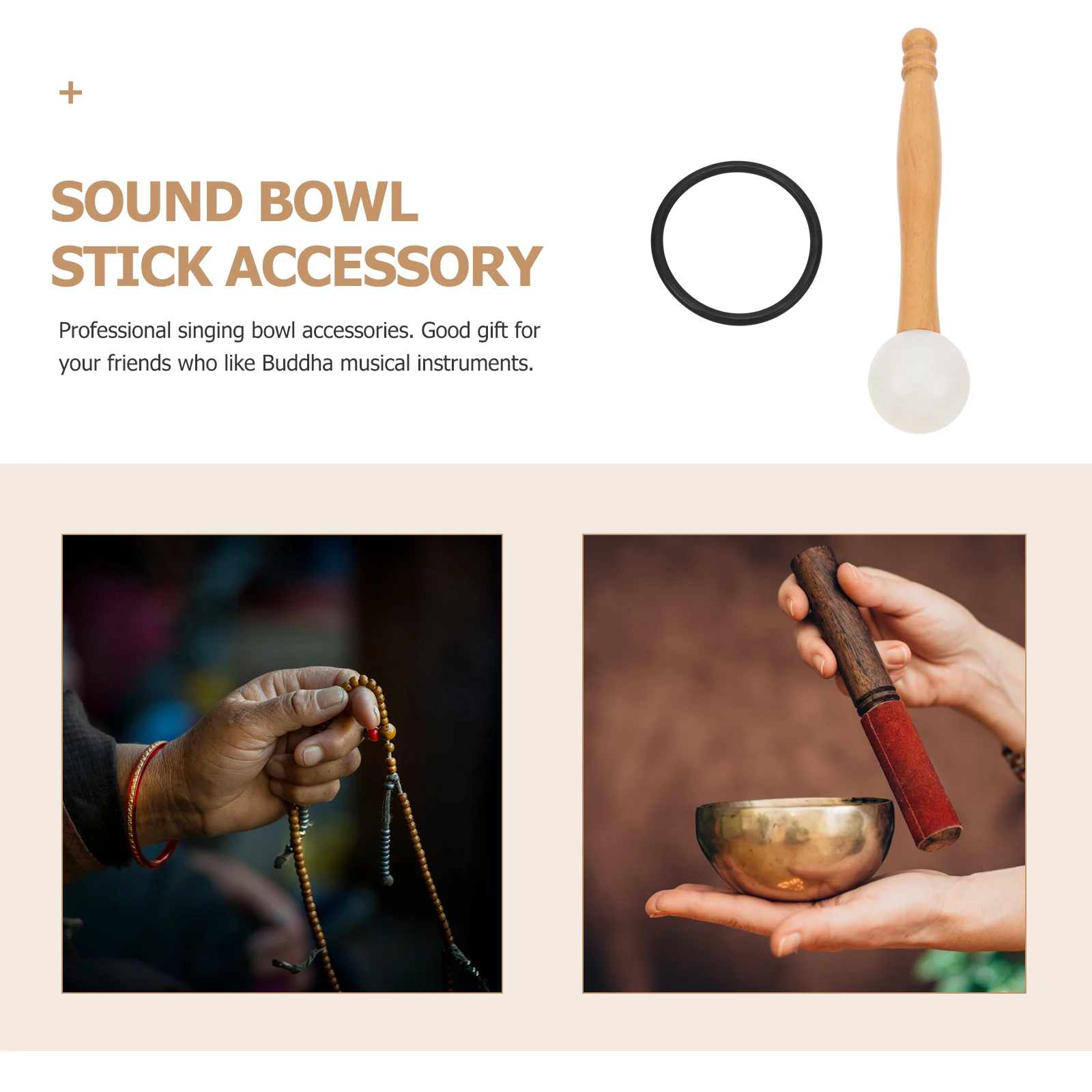 

1 set 1 Set Singing Bowl Rubber Mallet Sound Bowl Strike Tool Meditation Accessory For Yoga Class Durable Wood Handle Instrument