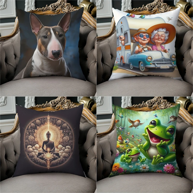 

Bull Terrier Dog Cushion Covers Sofa Chair Living Room Pillowcase Square Double-Sided Pillow Covers Car Home Decortions