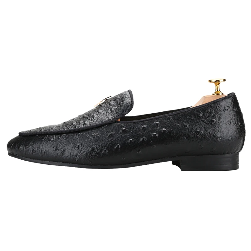 Piergitar Black/Ivory Colors Ostrich Grain Vegetable Tanned Leather Men's Loafers GZ Brand Same Style Lightning Buckles Slippers