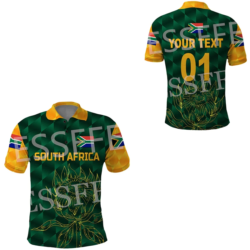 Custom Name Africa Country South Africa Flag Tattoo Retro Vintage 3DPrint Summer Casual Polo Shirts Short Sleeves Streetwear X3