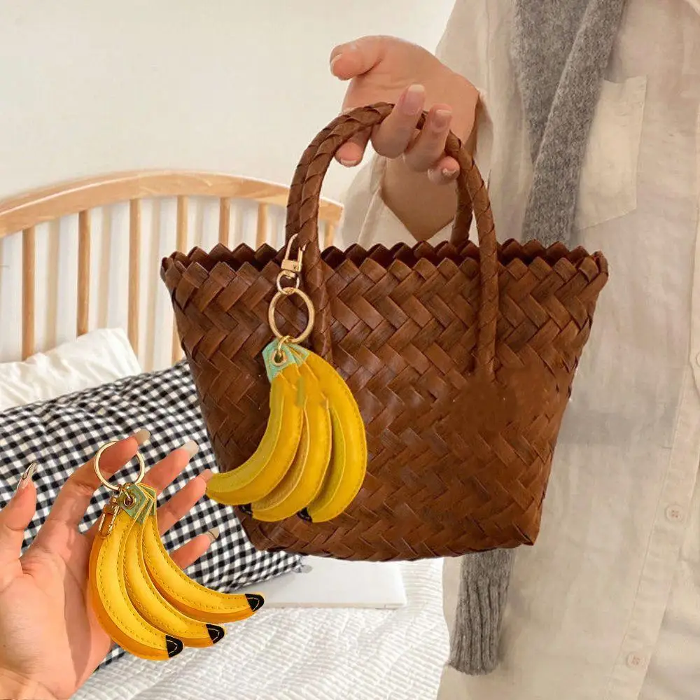 

Creative Bananas Design Bag Pendant Mini Fruit Shape Keychain Trend Fashion Bag Pendant Cute Pu Lether Peach Hanging Decoration