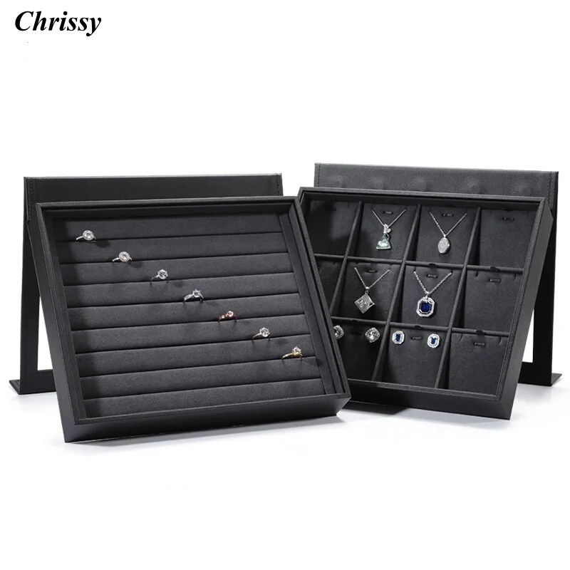 

Professional Jewelry Display Tray with Lid, Multi-Functional Velvet Lined Case for Live Stream Viewing & Pendant Ring Storage