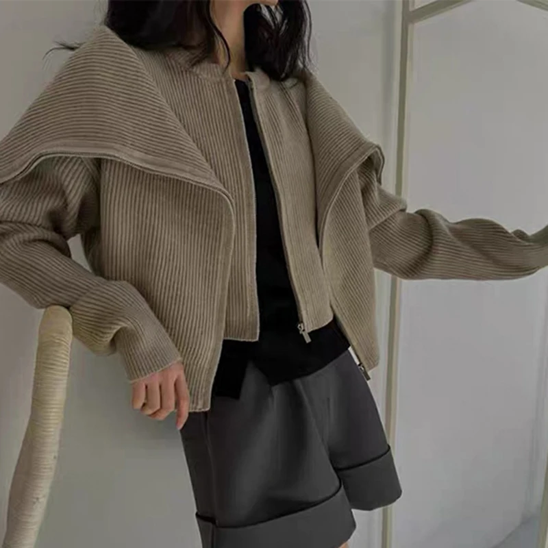 

MEXZT Cropped Knitted Cardigan Women Fashion Black Patchwork Sweater Outerwears Korean Pink Knitwears Winter Long Sleeve Jumpers