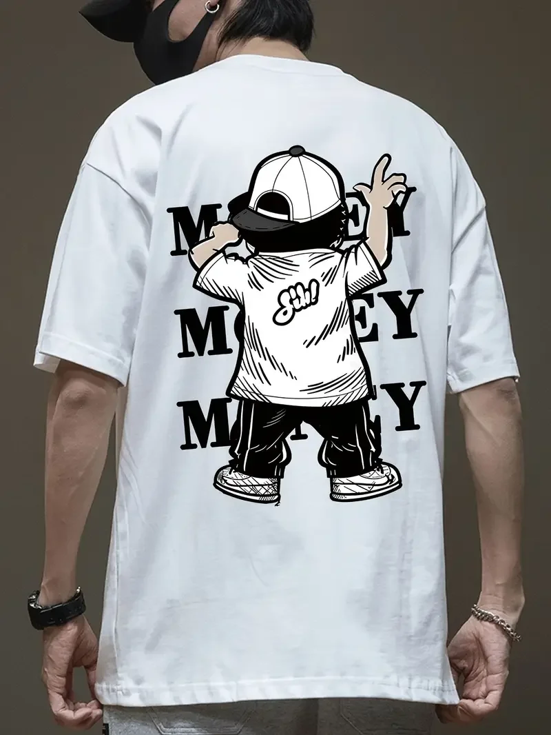 Cotton Short Sleeved T-Shirt for Men 2025 Trend Loose American Print Casual Versatile Couple's Top Cartoon Bear Pattern Casual T