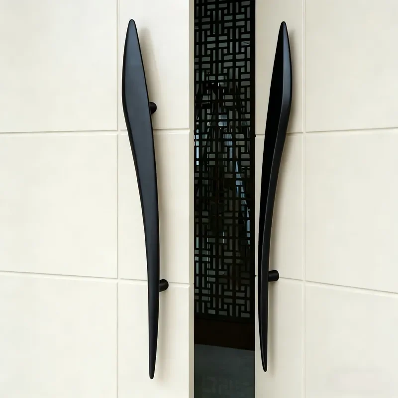 Chinese framed glass door handle aluminum alloy high-end hotel shop box sliding double open solid wood door handle