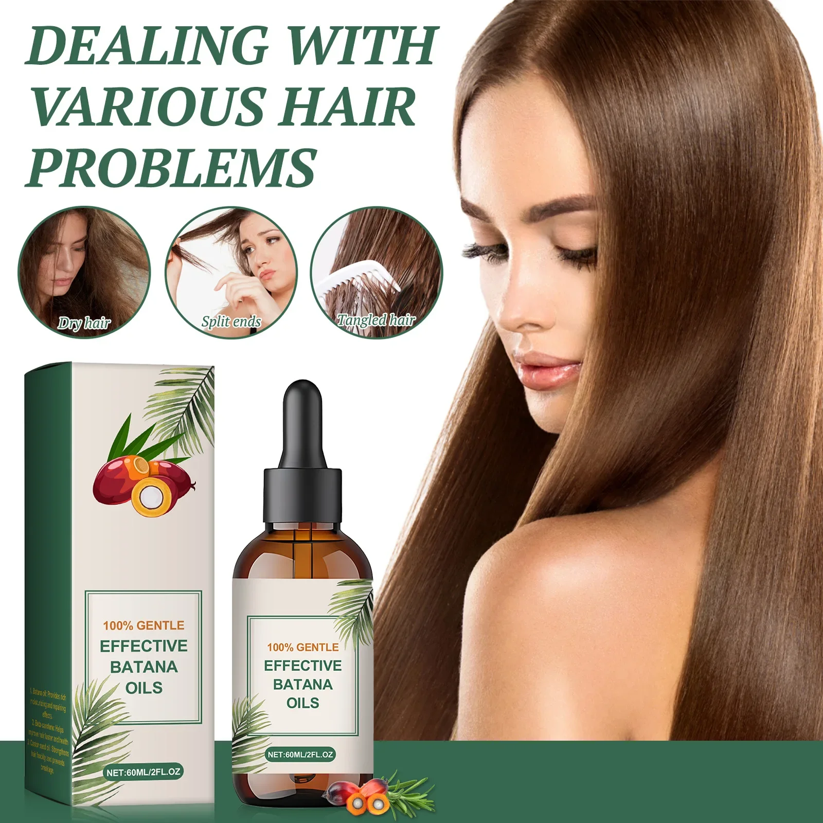 60 ml Batana-Haaröl zur Reparatur und Wachstum stärkt trockenes/geschädigtes Haar, Anti-Haarausfall-Bruch, natürlicher Pflanzenextrakt, Haarpflege