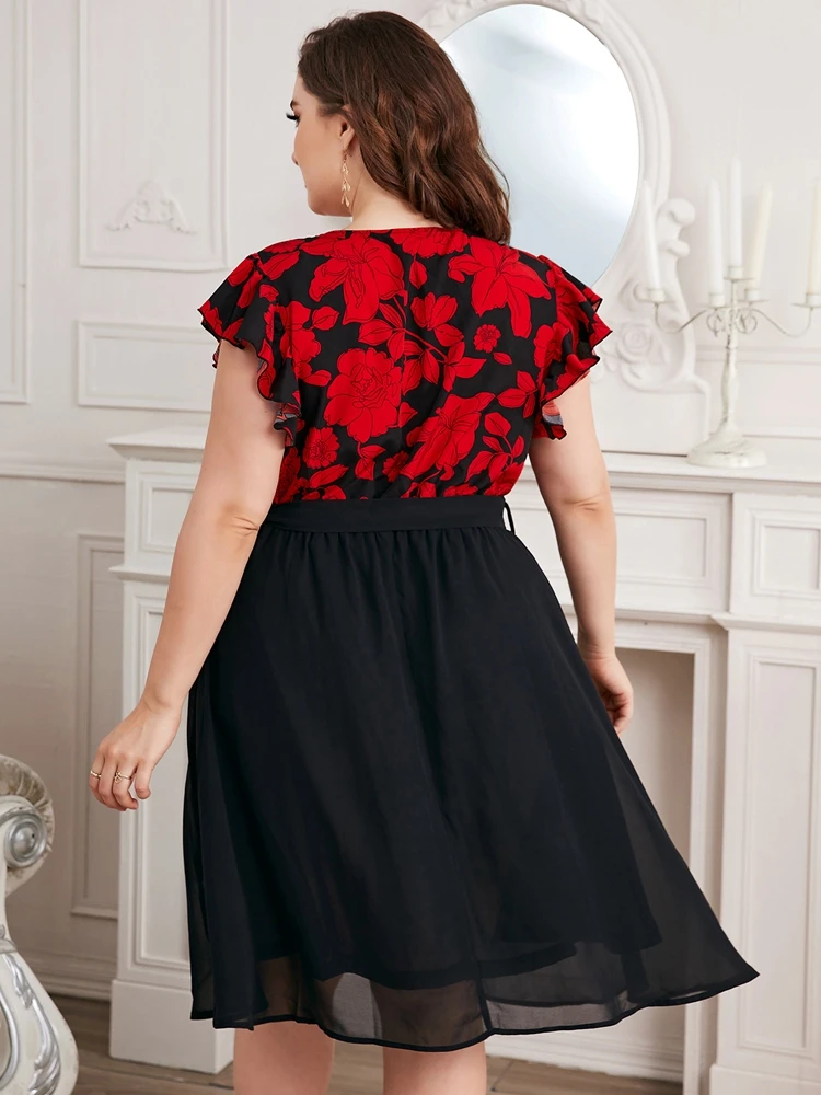 Plus size fashion dress 8XL 7XL 6XL summer women's sexy V-neck belt printing slim high waist loose dress new style.