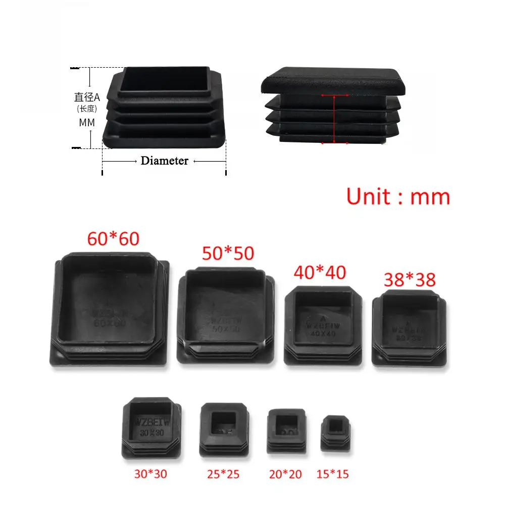 10pc Black Plastic Steel Square Pipe Plug Furniture Accessory Leg Plug Anti Slip Feet Protector Pad Plastic Square Tube Cap Plug - Image 5