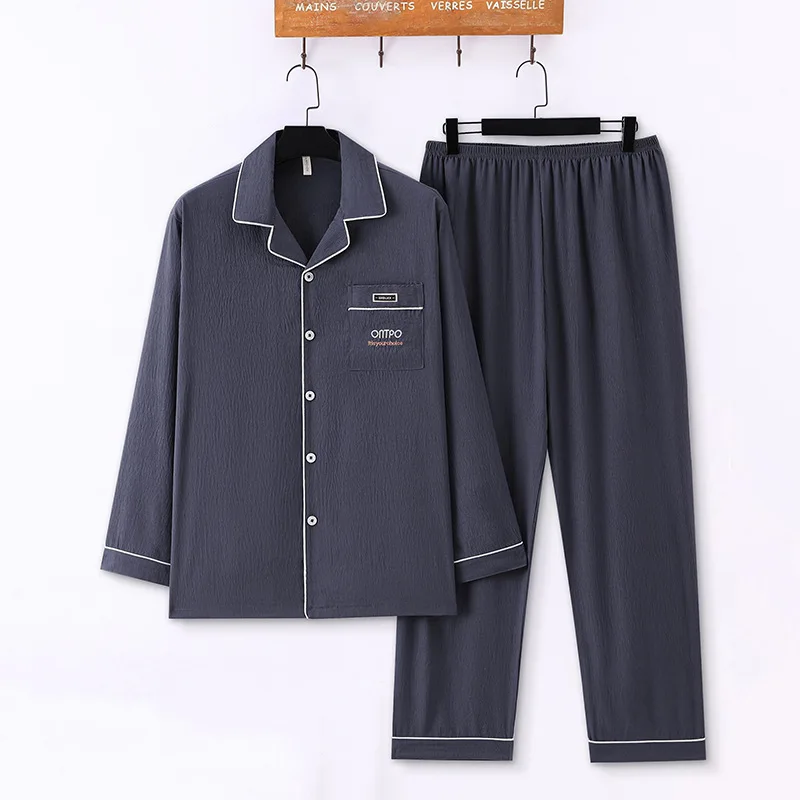 

Men's Pajamas Cardigan Long Shirt Casual Loose Home Clothes Loungewear Solid Winter Warm Sleepwear New 2024 Pajama Sets