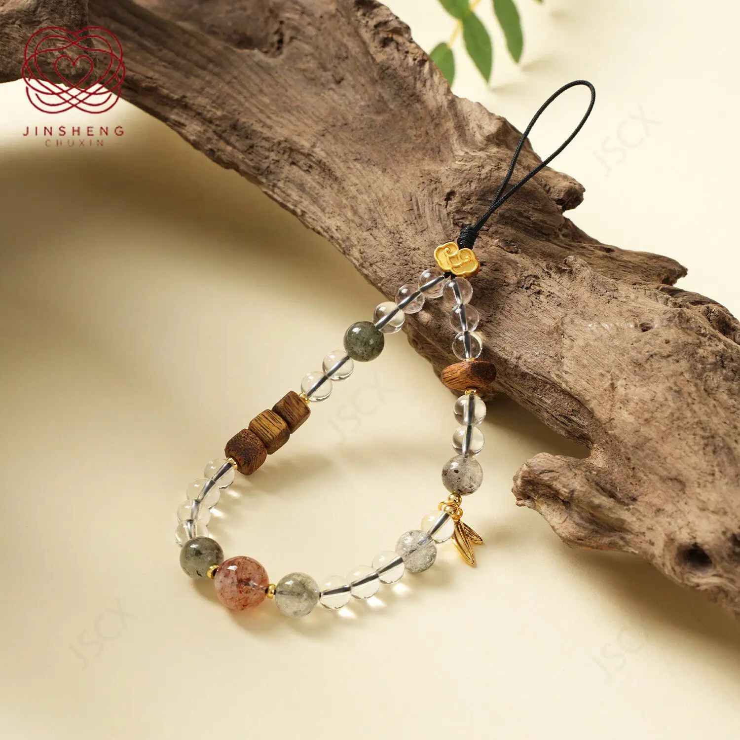 

Agarwood mobile phone lanyard custom natural crystal Vietnamese agarwood advanced sense new Chinese wood bead chain IP