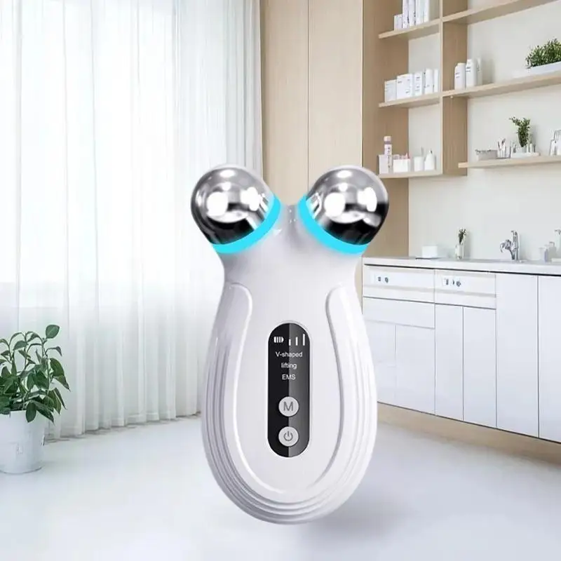 Masajeador Facial de Microcorriente con Cabezales Metálicos Dobles, Dispositivo Facial EMS para el Cuidado de la Piel y Contorneado, Uso en Casa o en Salón