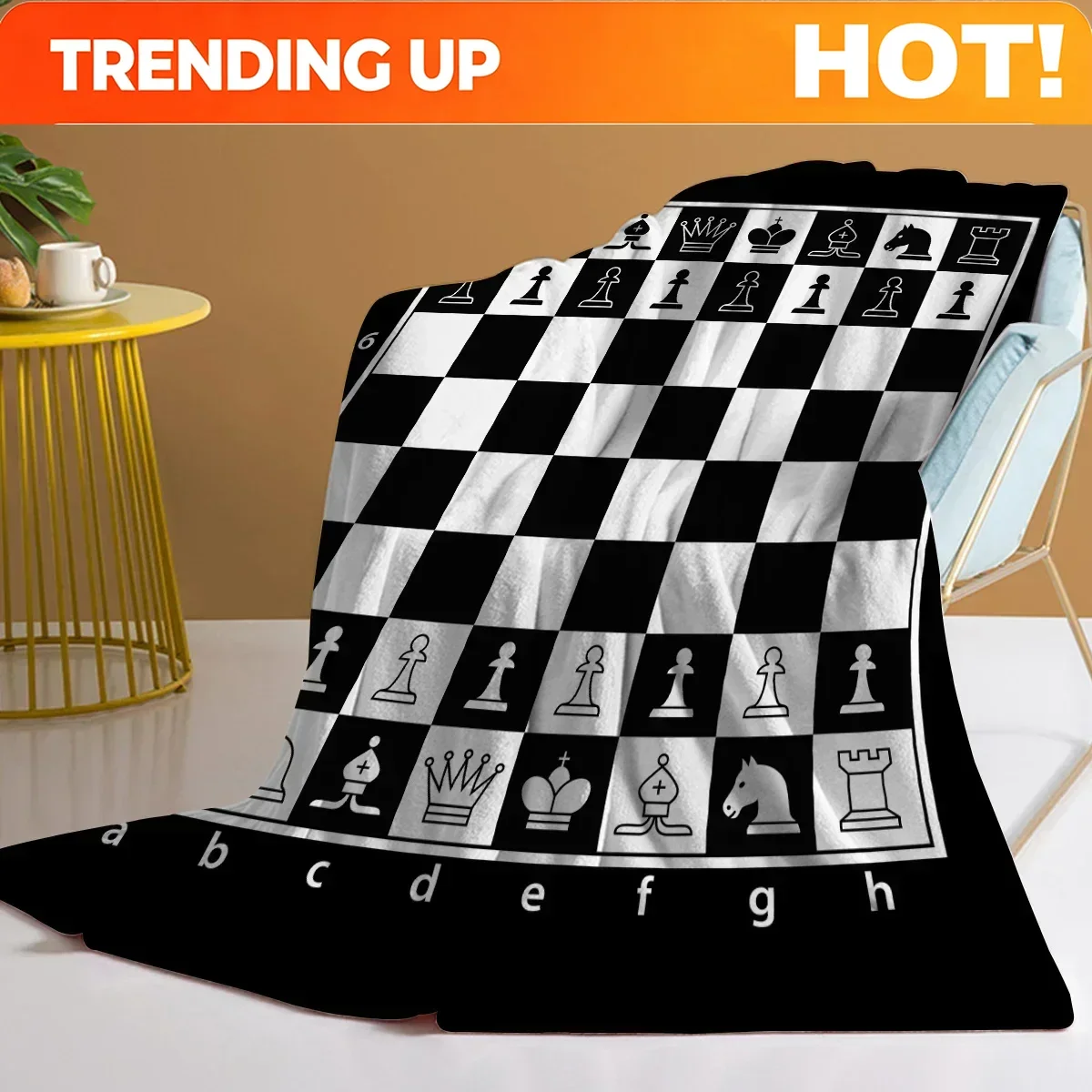 Customize Chess Board Flannel Fleece Throw Blanket Grid Checkered Pattern Warm Lightweight Bed Couch Blanket Black and White