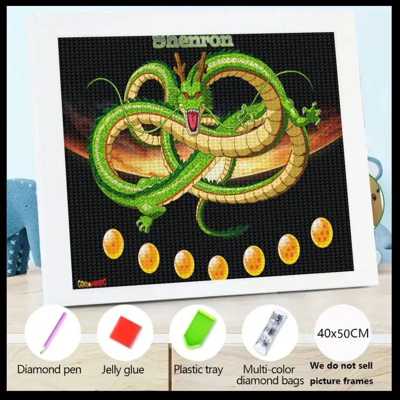 

1 шт. 5D DIY Dragon Ball Z Shenron Diamond Painting Kit, Full Drill Round Diamond Art Craft, Majestic Dragon & 7 Dragon Balls Anim