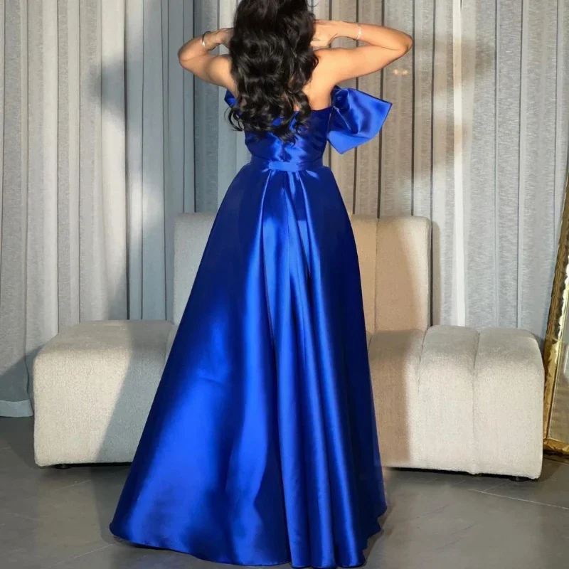 Customized Formal Solid Front Big Bow Design Prom Dresses Luxury Glossy Strapless Temperament Banquet Women Vestidos Long French