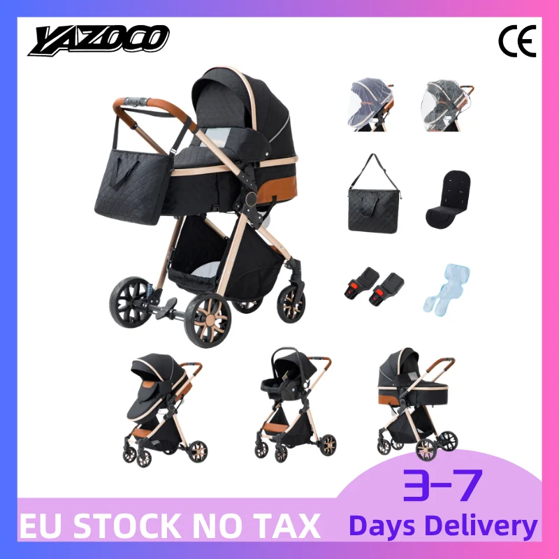 Poussette 3 en 1 pour nouveau-né, haute position avec moustiquaire, pliable, antichoc, quatre roues