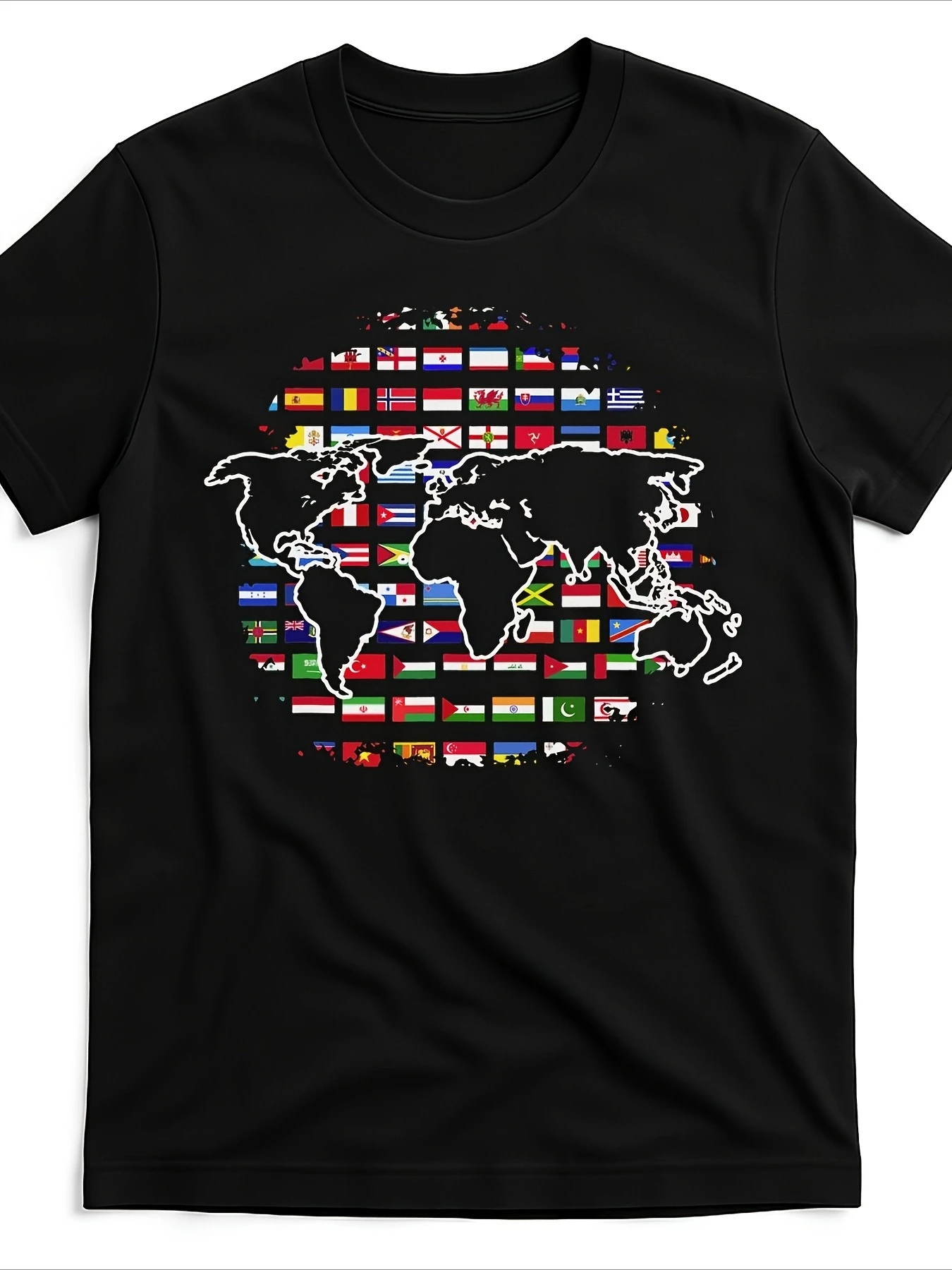 Men's Women's Global Travel Graphic T-Shirt World Map with Country Flags Design Moisture-Wicking  Athletic Shirt