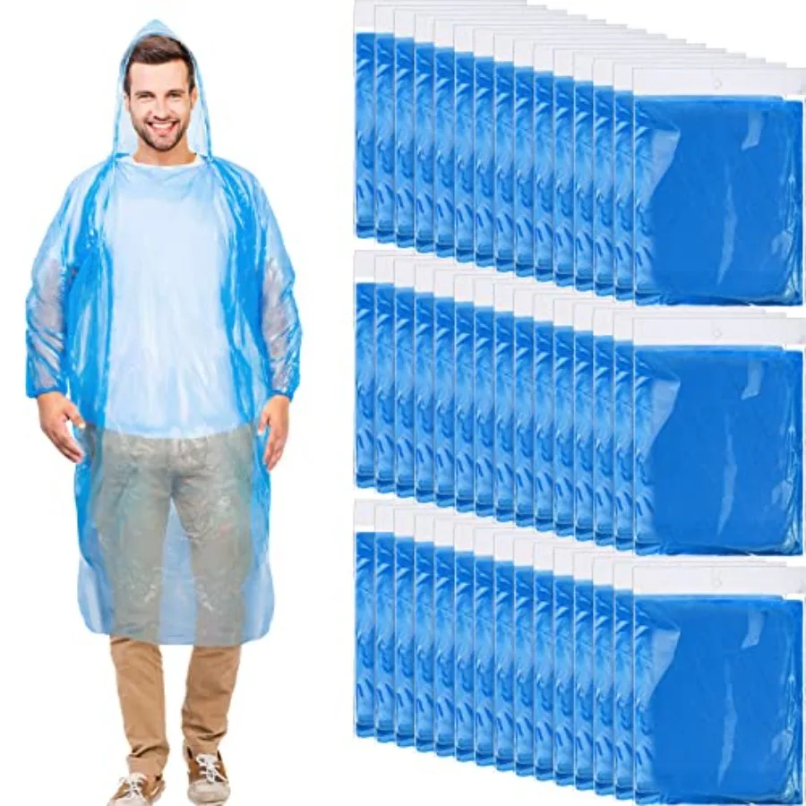 

Handepo 100 Pack of Adult Rain Ponchos with Hood Disposable Plastic Rain Ponchos Bulk Emergency Raincoat for Men Women Adult