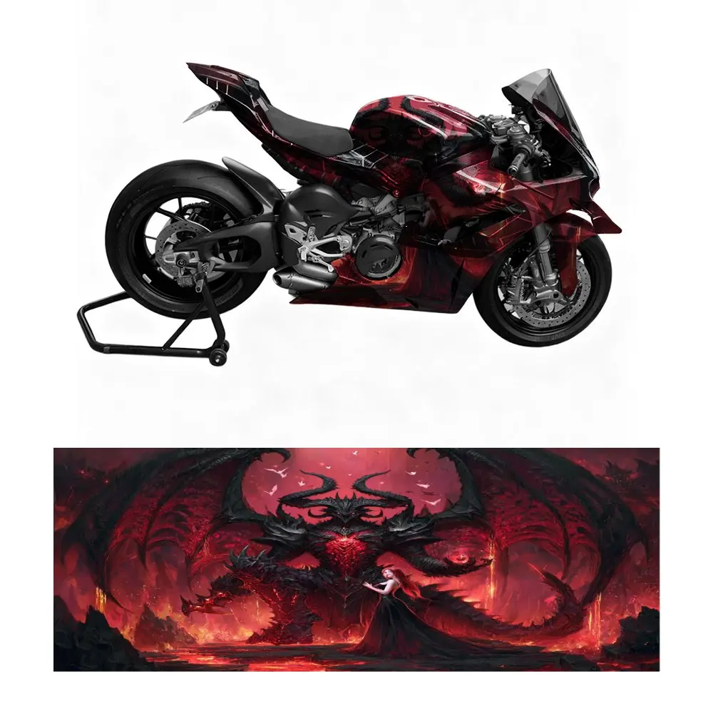 Motorcycle Self-adhesive PVC Sticker,Devil And Princess Pattern, Suitable For Most Motorcycles, Durable, Waterproof And Bubble F