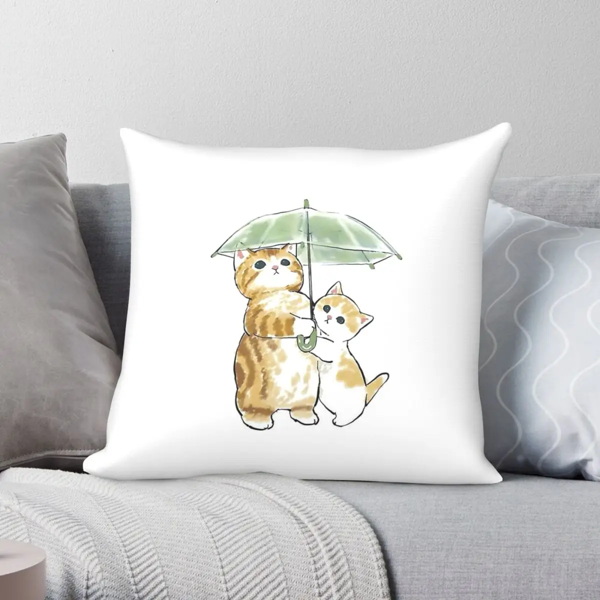 Mofusand Cats With Umbrella Pillowcase Polyester Linen Velvet Creative Zip Decorative Pillow Case Home Cushion Cover