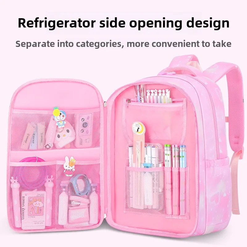 3-6 Grades Lightweight Primary School Student Backpack Girls Refrigerator Open Door Multi Pocket Children Schoolbag with Pendant