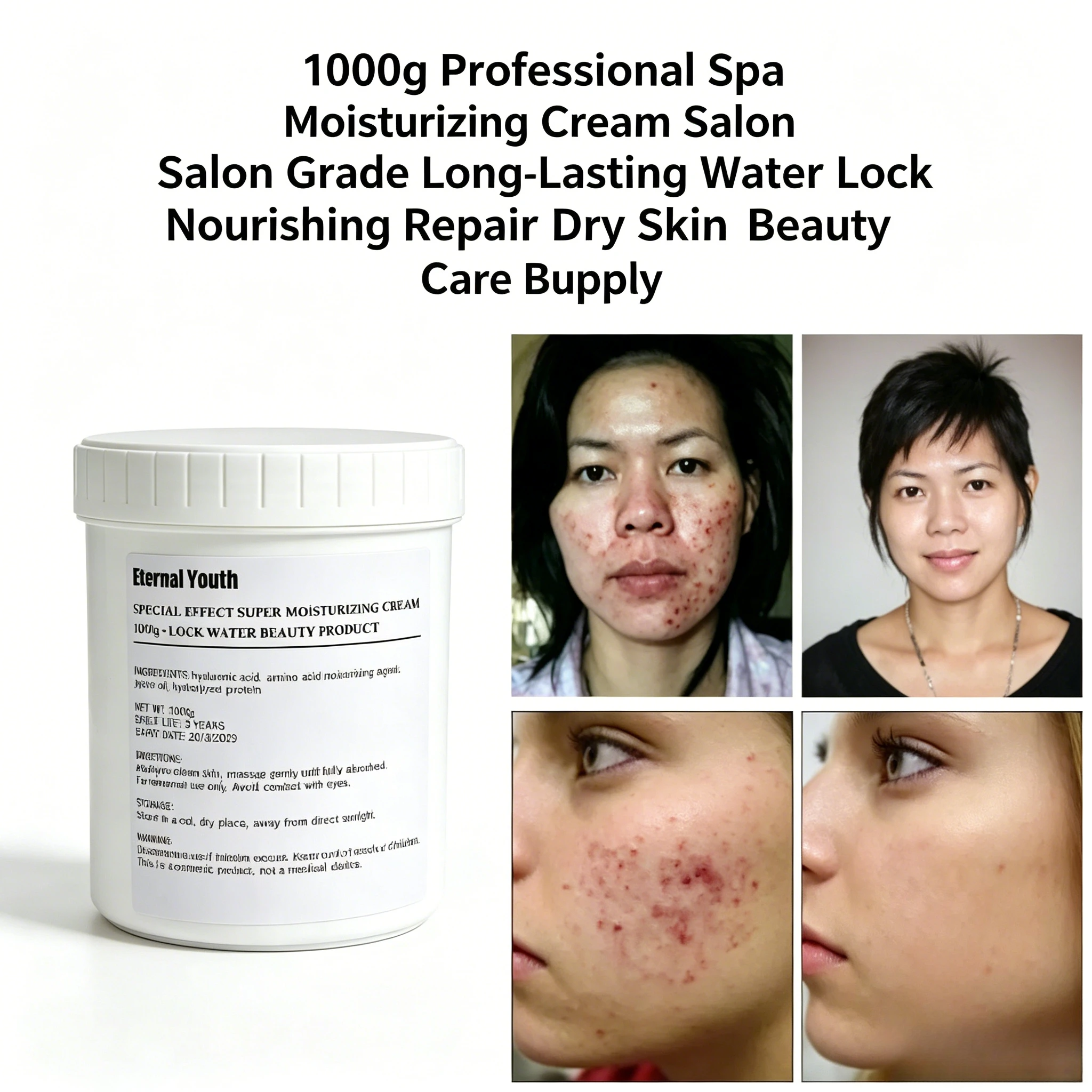 1000g Professional Spa Moisturizing Cream Salon Grade Long-Lasting Water Lock Nourishing Repair Dry Skin Beauty Care Bulk Supply