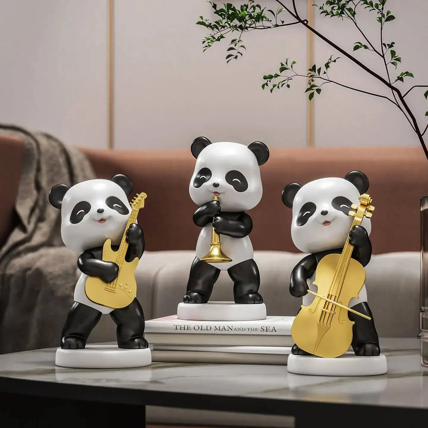 Creative Panda Figurines Cartoon Panda Resin Handicrafts Musical Instrument Guitar Cello Decorative Figurines Home Decoration