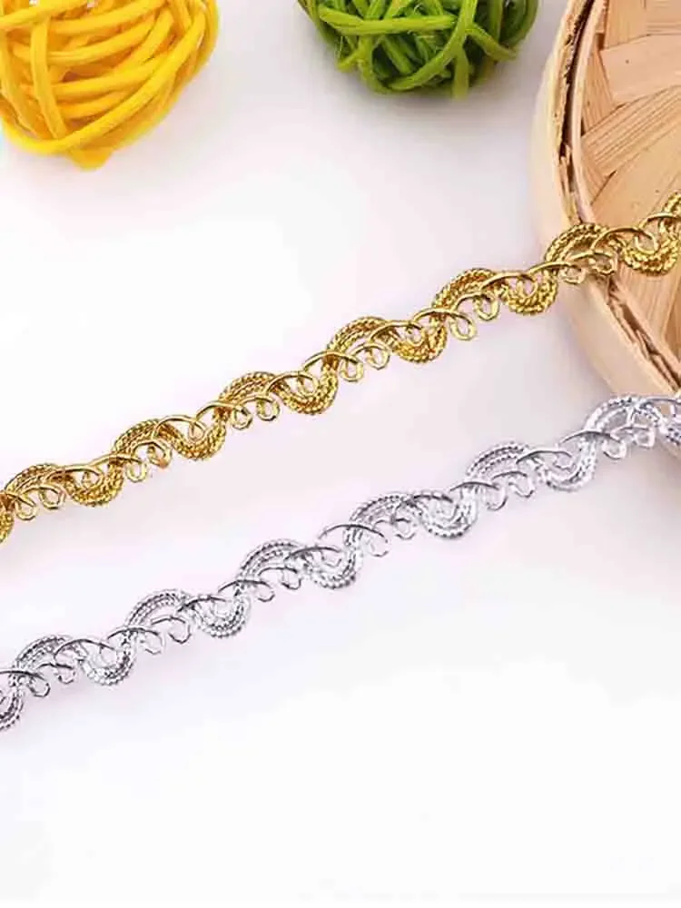 5 Yard 7mm Wide Gold Silver Mesh High Quality Lace Ribbon Trim for Fringed Needlework Clothing Curtain DIY Sewing Accessories