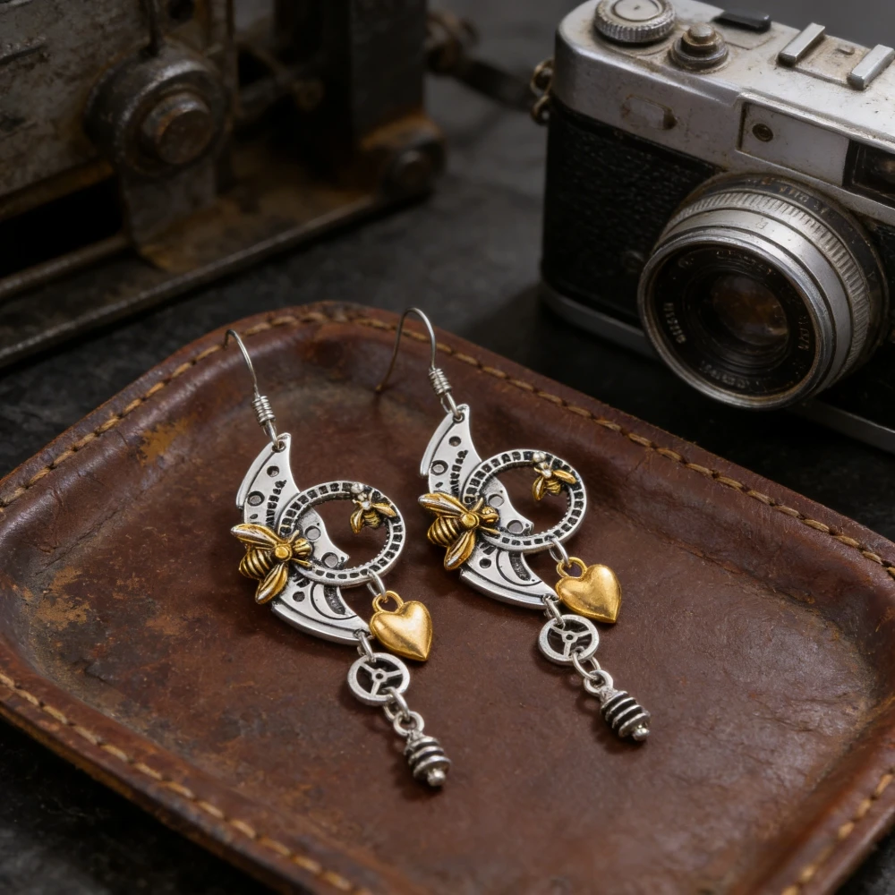 Mechanical gear pendant earrings bee roulette pointer vintage creative hot sale earring jewelry wholesale