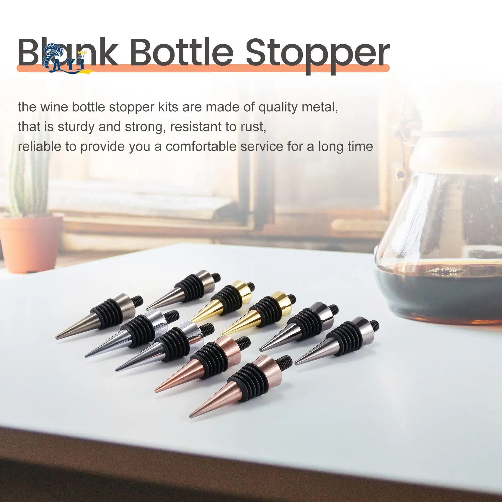 AY03-10 Pieces Blank Bottle Stopper With Threaded Post Metal Wine Stopper Inserts Set Hardware For Wood Turning DIY Project