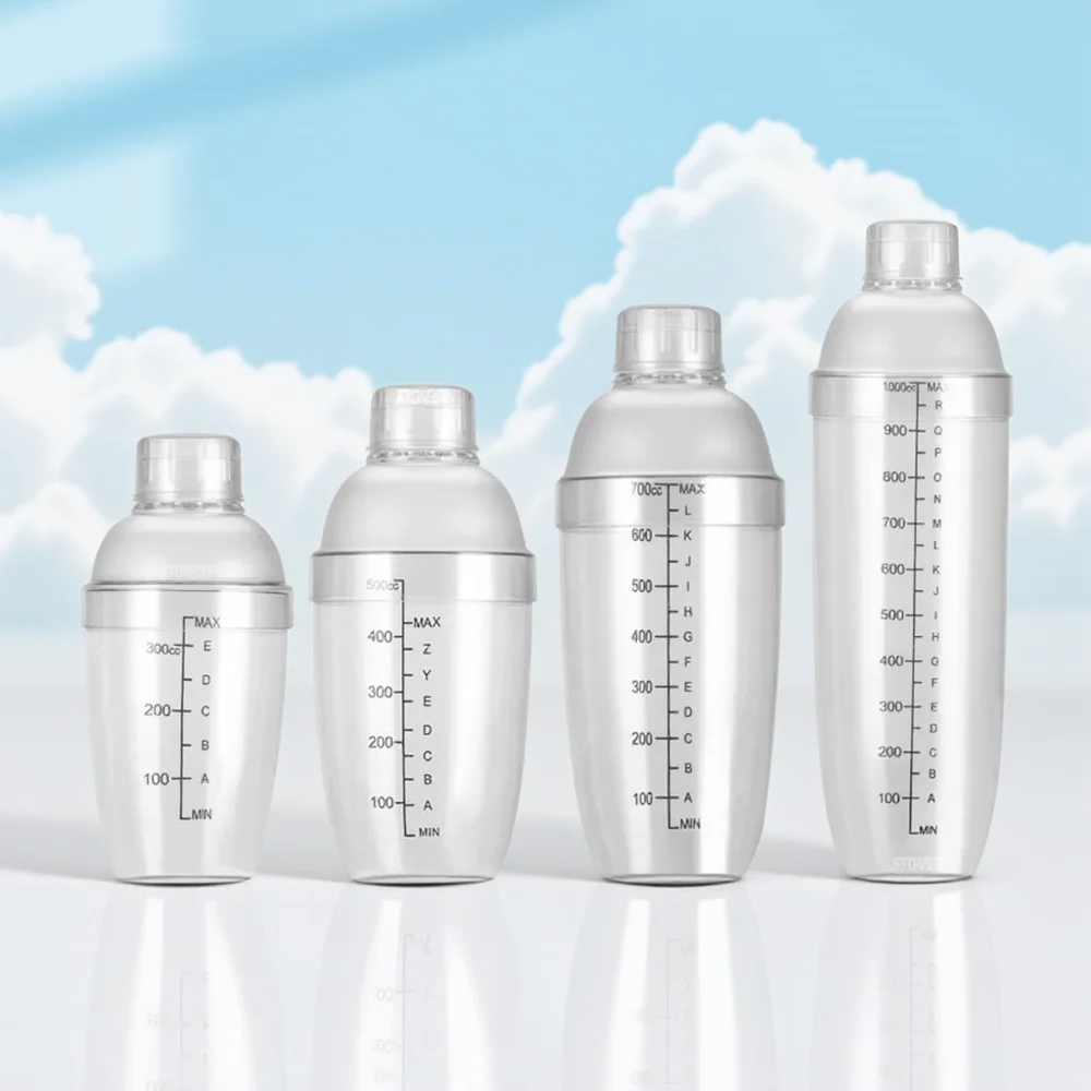 Transparent Plastic Cocktail Shaker Drink Mixer for Home Bar Bartender Milk Tea Hand Shaker Cup with Measurement Scales