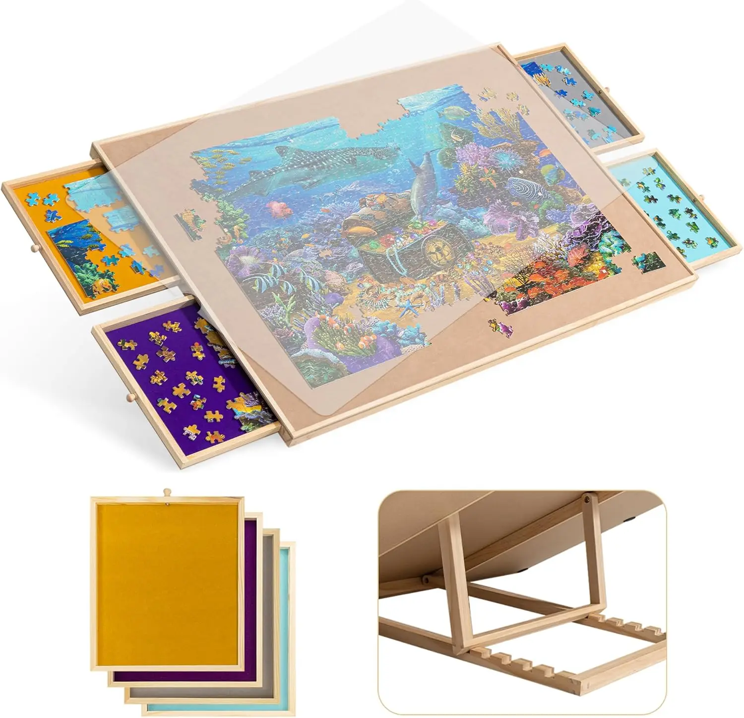 

1500-Pc Tilting Portable Puzzle Board with 4 Colorful Drawers & Cover, Adjustable Jigsaw Puzzle Table with Built-in Easel/Stand