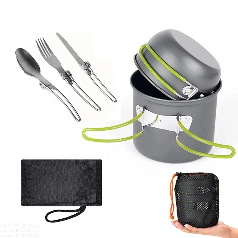 

Outdoor Non-stick Camping Cookware Set 2-3 Person Portable High Temp Resistant 5-Piece Cooker Pot 2025 New
