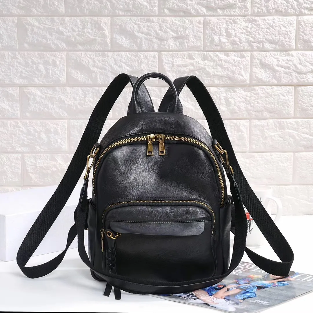 Nesitu Highend Vintage A4 Coffee Yellow Brown Black Full Grain Genuine Leather Women Backpack Cowhide Girl Travel Bag M6015