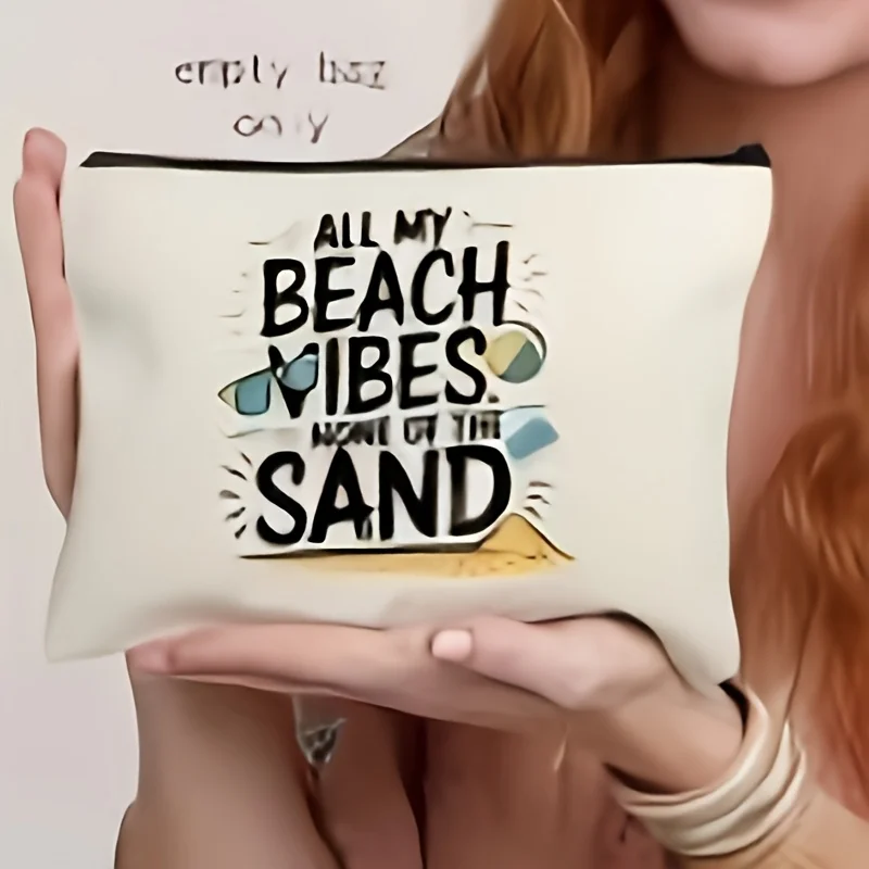 Beach Essentials Organizer Pouch Zippered Canvas Bag for Sunscreen Goggles Towels Tissues Travel Beach Lovers Empty Bags