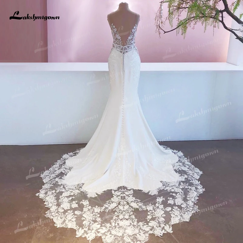 New Mariage Boheme Chic Lace Mermaid Wedding Dress  Elegant Bridal Country Lace Appliques Satin Bridal Gown robe de mariée