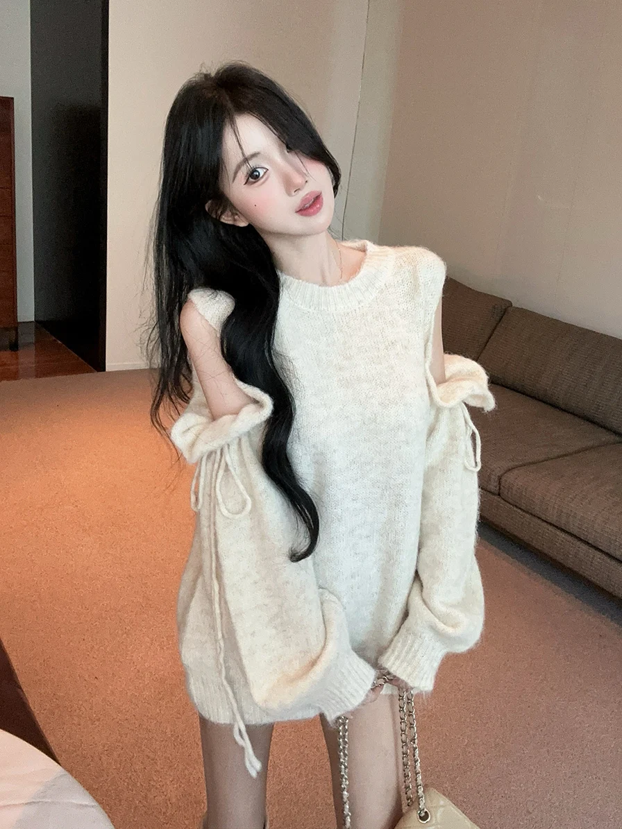 Soft Cozy Women's Knitwear Mid-length Loose Oulder Bared Sweater Autumn Winter Faion Comfortable Casual High-quali Knit...