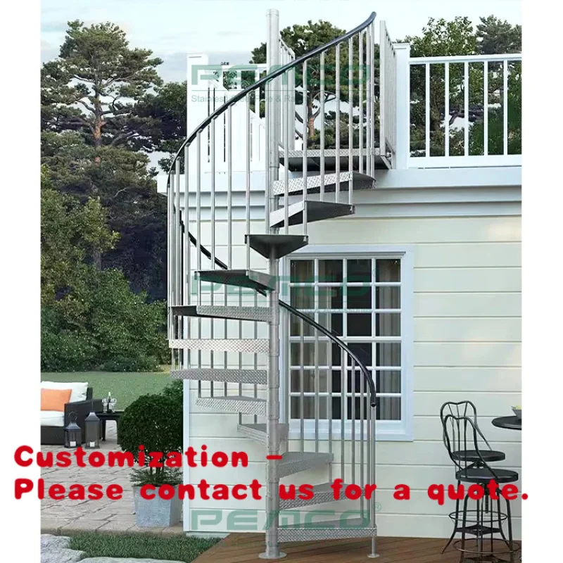 custom.Prefabricated Space Saving Circular Stair Design Decorative Outdoor White Color Steel Staircase Kit